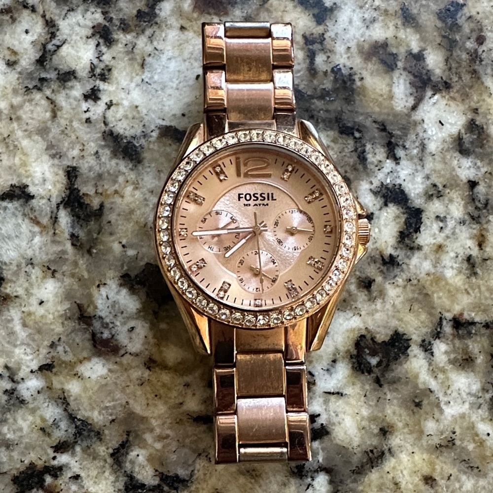 Fossil Women's Rose Gold Crystal-Trim Stainless Steel Watch